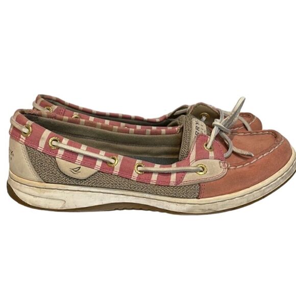 Sperry Angelfish Stripe Leather Boat Shoes pink and tan size 7.5 - Picture 1 of 9